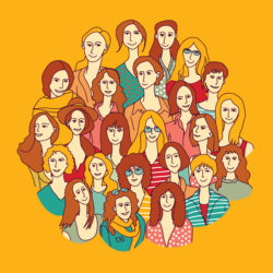 Big group woman. Color vector illustration. EPS8
