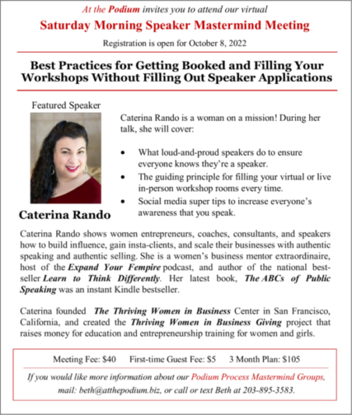 At the Podium: Saturday Morning Speaker Mastermind with Guest Caterina ...